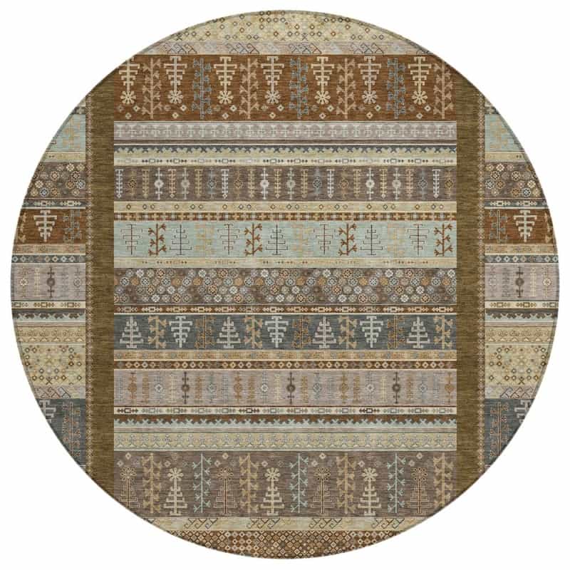 Machine Washable Indoor/Outdoor Chantille Acn2160 Brown 8' X 8' Round Rug