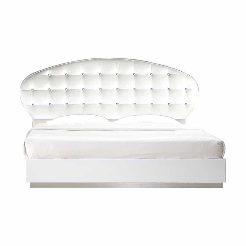 Best Master France Faux Leather Eastern King Platform Bed In White High Gloss
