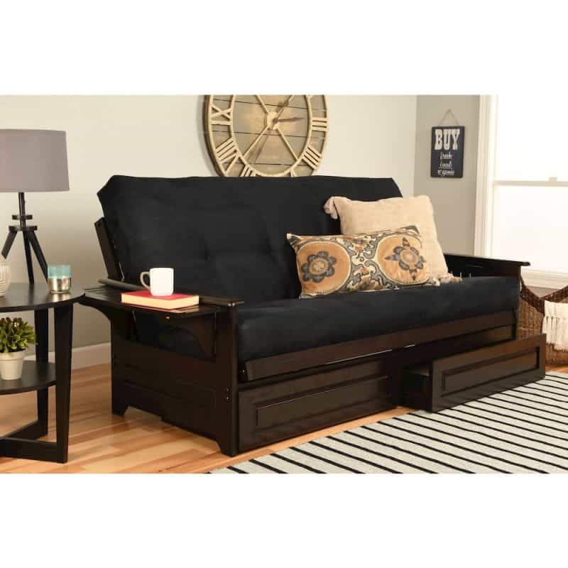 Phoenix Frame-Espresso Finish-Suede Black Mattress-Storage Drawers