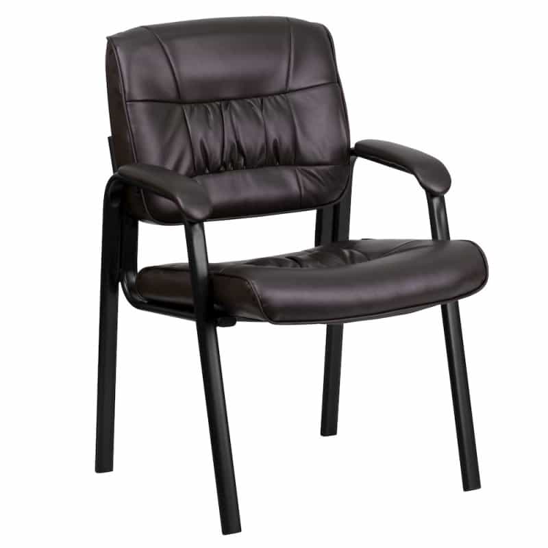 Brown Leathersoft Executive Side Reception Chair With Black Metal Frame