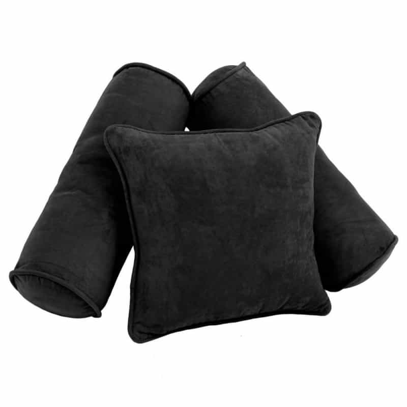 Double-Corded Solid Microsuede Throw Pillows With Inserts (Set Of 3), Black