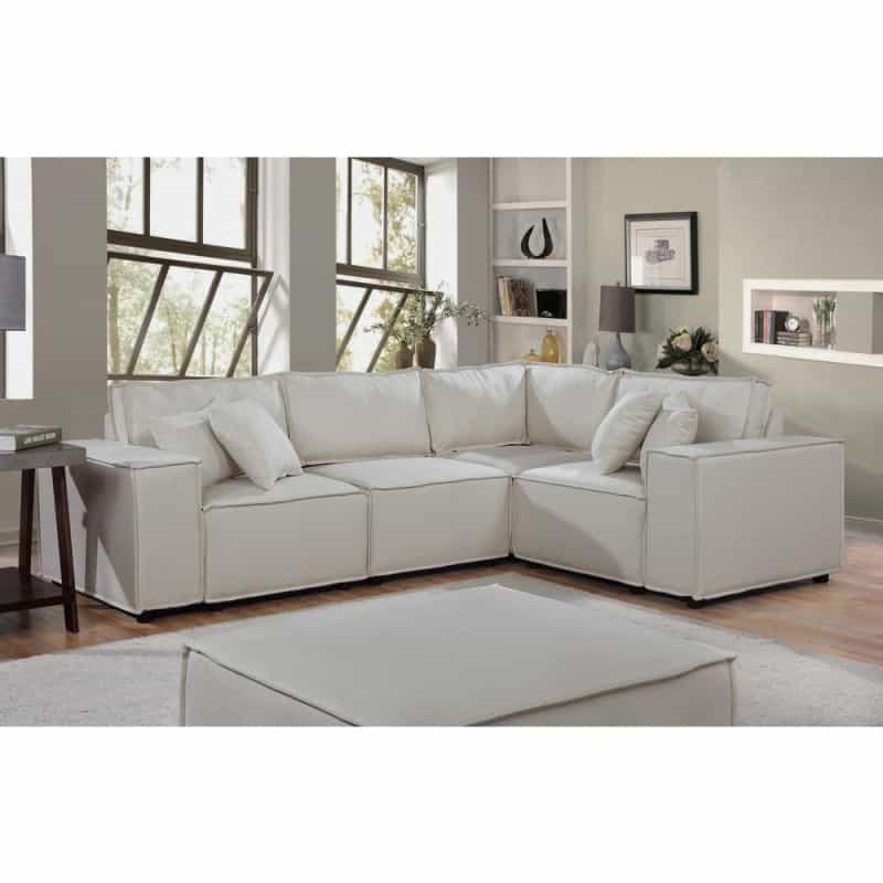 Lilola Melrose Modular Sectional Sofa With Ottoman In Beige Linen