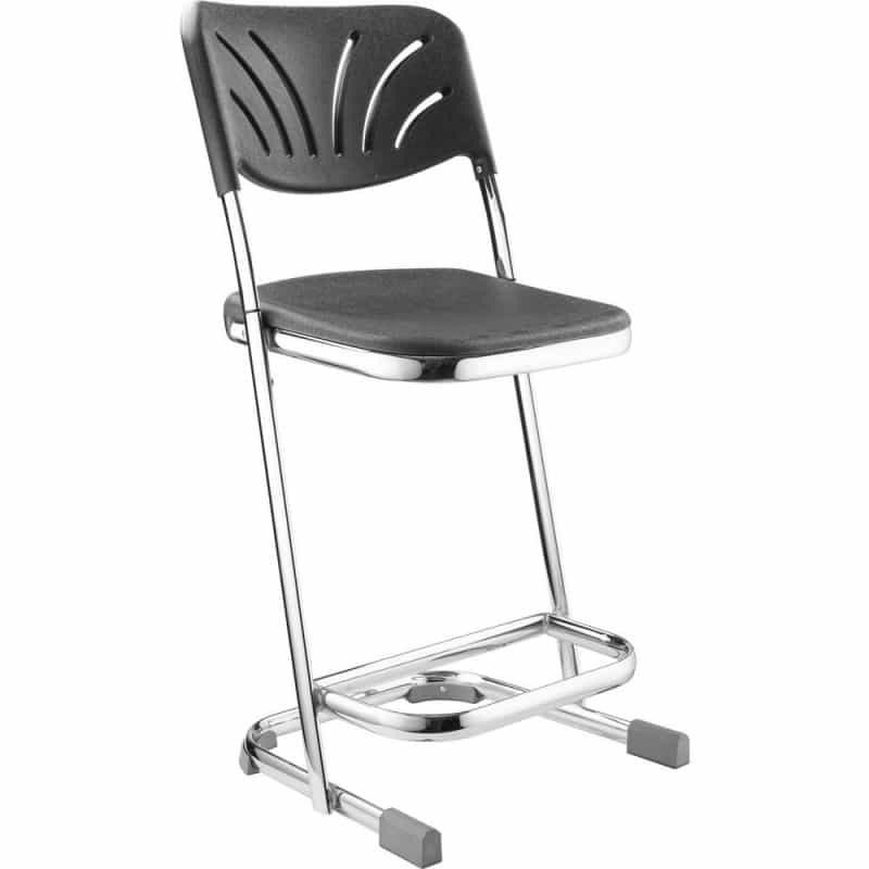 Nps® 22" Elephant Z-Stool With Backrest, Black Seat And Chrome Frame