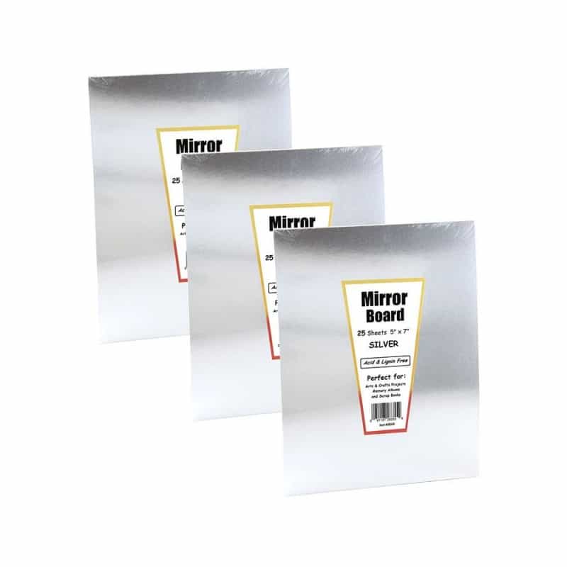 Silver Foil Mirror Board, 5" X 7", 25 Sheets Per Pack, 3 Packs