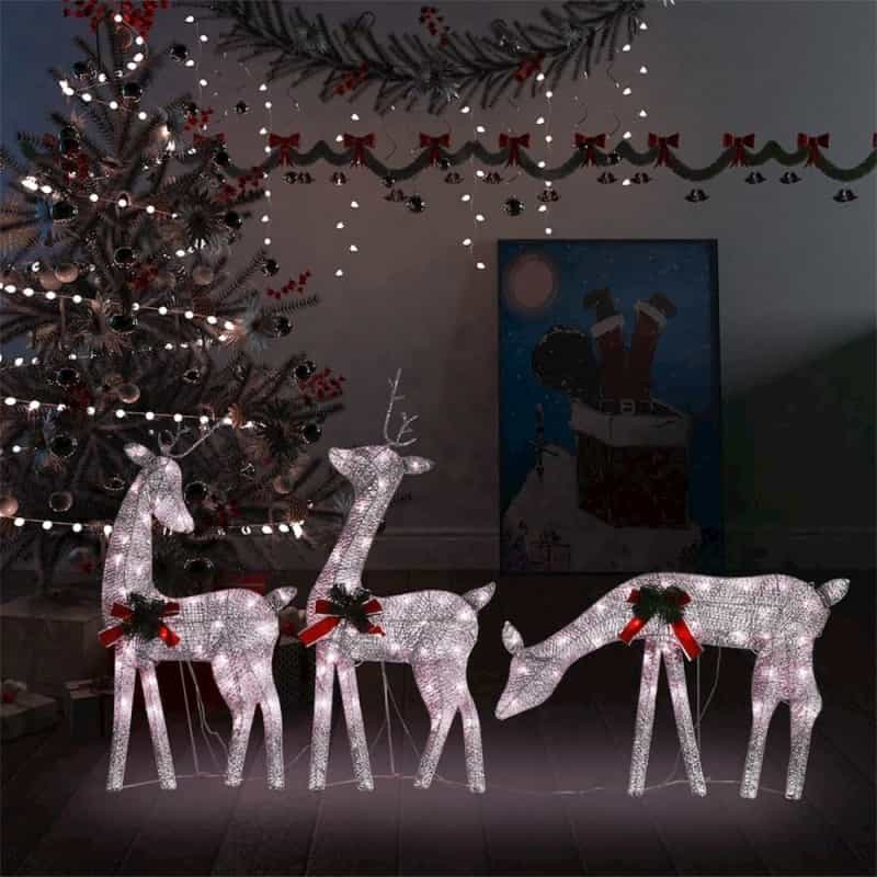 Christmas Reindeer Family Set Of 3 Gold Fabric, Steel Large