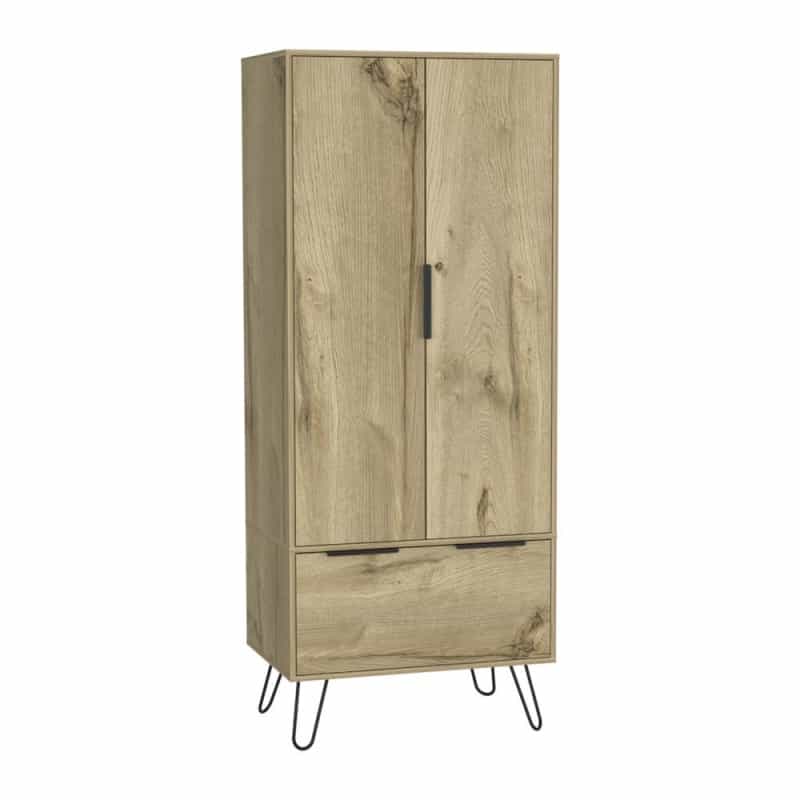 Depot E-Shop Jane Closet-One Drawer, Two Door Cabinet, Four Steel Legs-Light Oak, For Bedroom