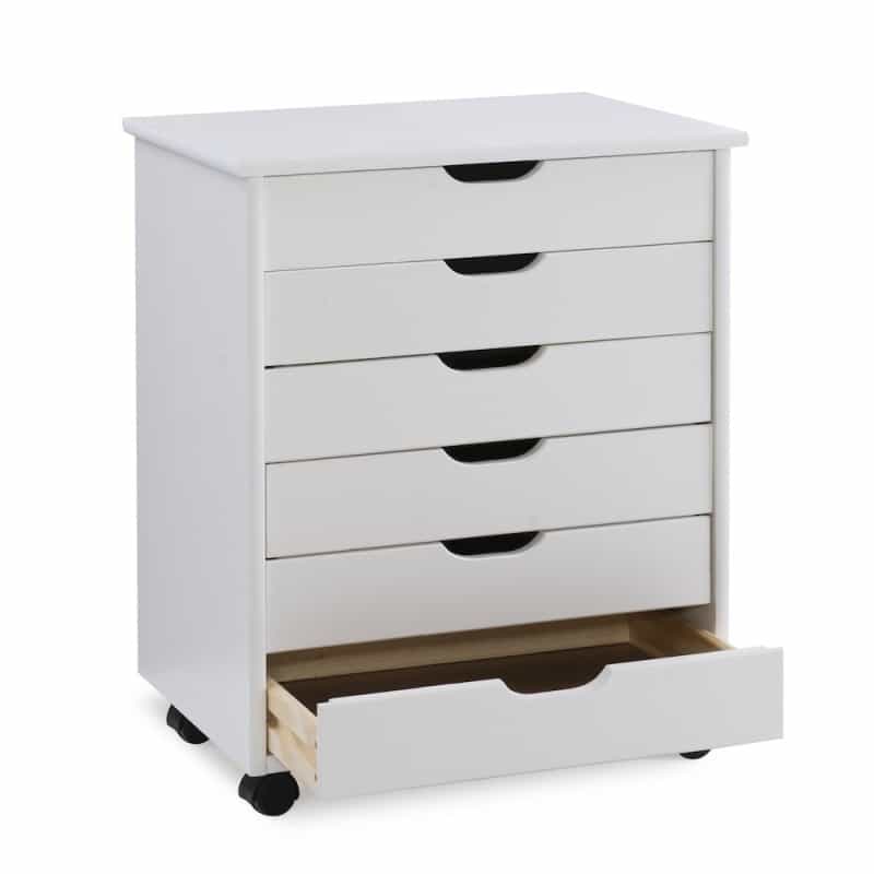 Cary Six Drawer Wide Roll Cart, White Wash