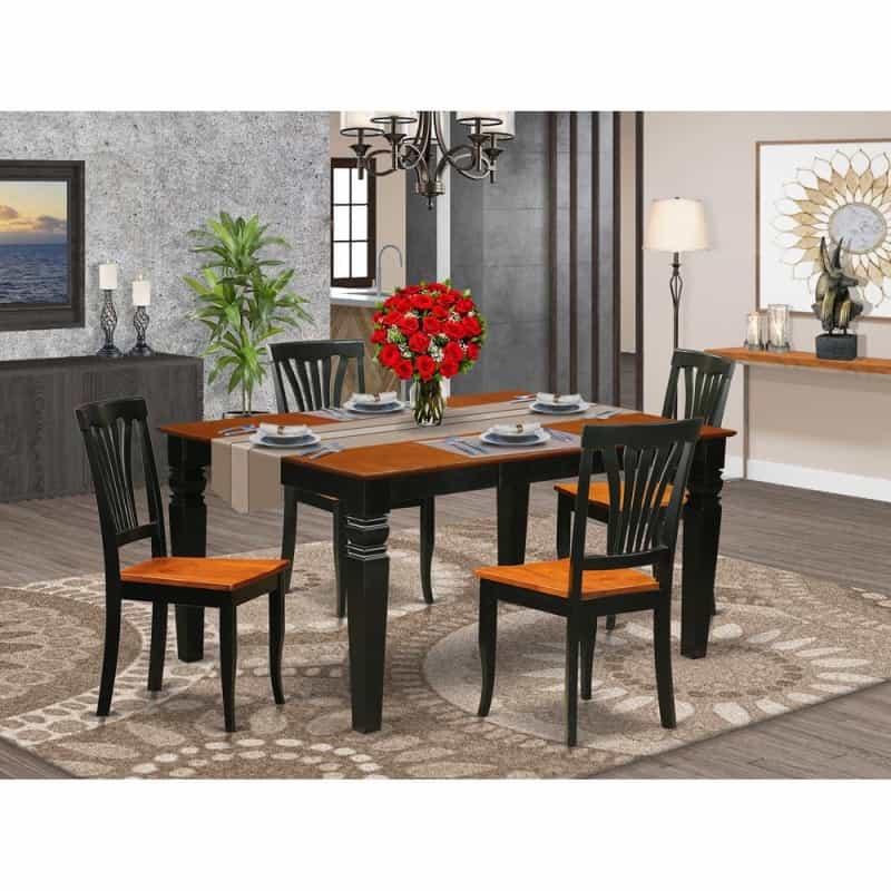 7 Pc Dinette Set With A Dinning Table And 6 Wood Dining Chairs In Black