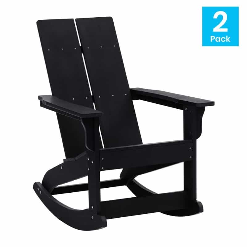 All-Weather 2-Slat Poly Resin Rocking Adirondack Chair In Black - Set Of2
