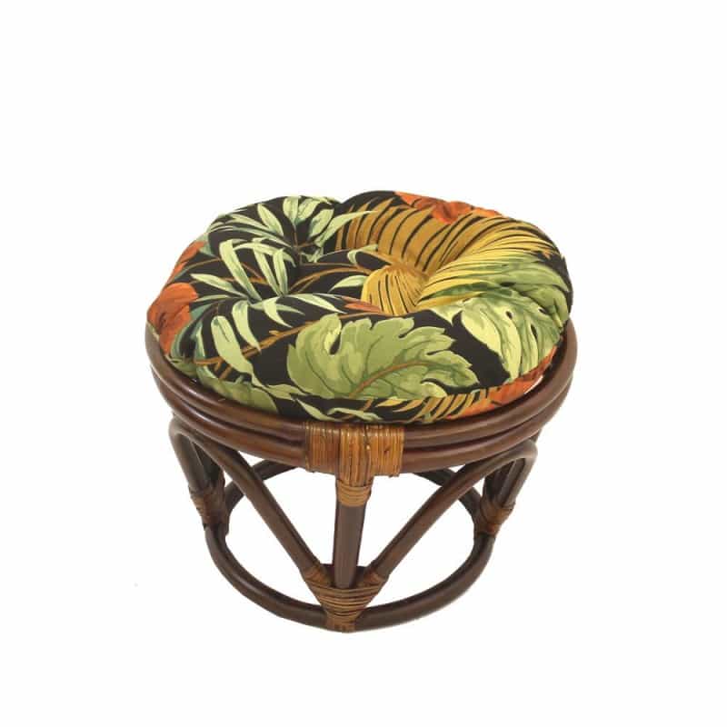 Rattan Ottoman With Outdoor Fabric Cushion
