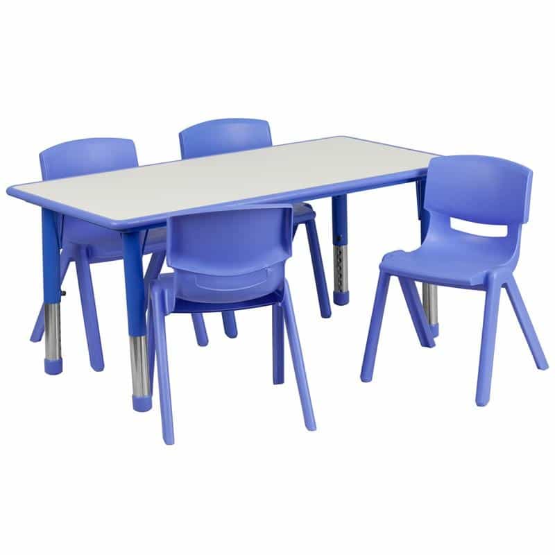 23.625''W X 47.25''L Blue Plastic Height Activity Table Set With 4 Chairs