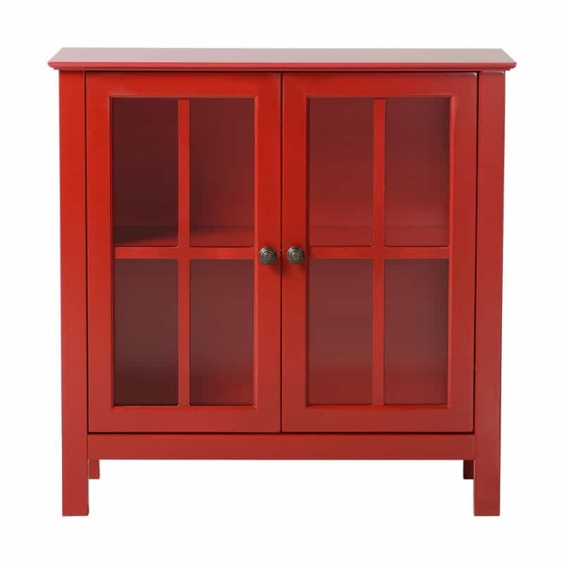 Red Glass Door Accent And Display Cabinet