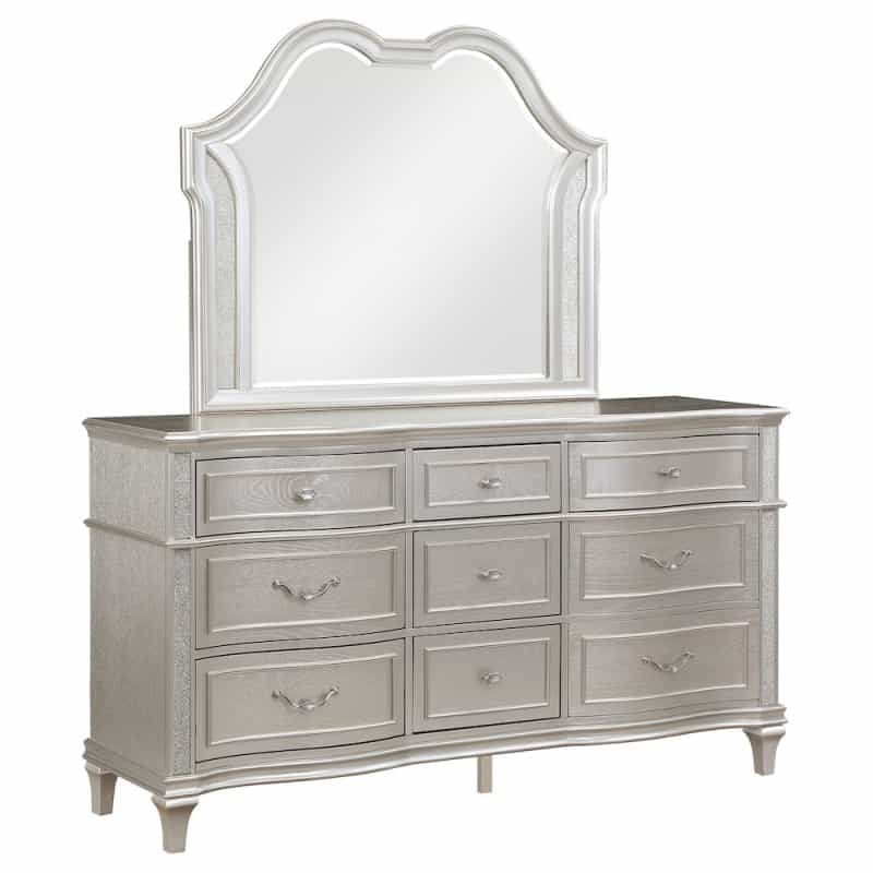Evangeline 9-Drawer Dresser With Mirror Silver Oak