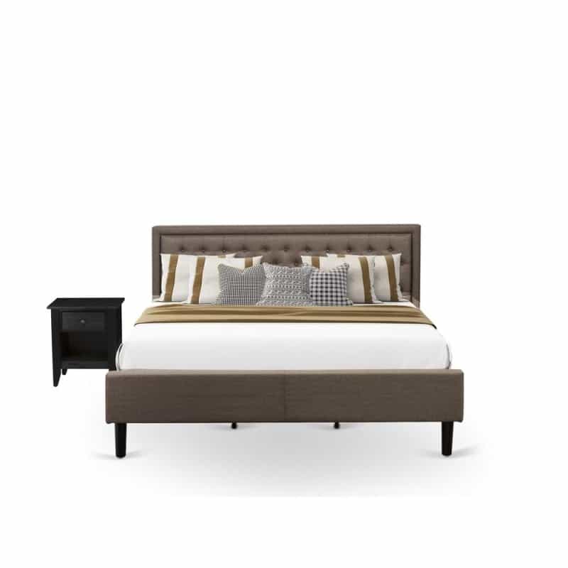 Kd18k-1Ga06 2 Pc King Size Bedroom Set - Wooden Bed Brown Headboard With 1 Nightstand - Black Finish Legs
