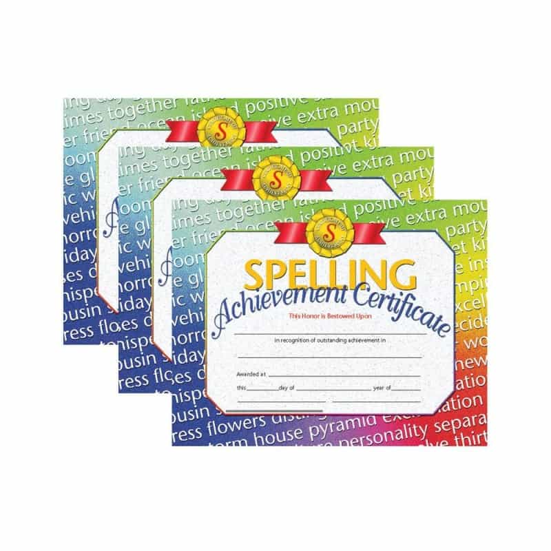 Spelling Achievement Certificate, 30 Per Pack, 3 Packs