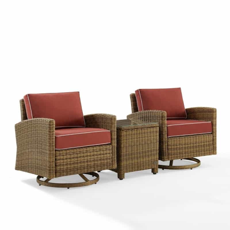 Bradenton 3Pc Wicker Swivel Rocker Outdoor Chair Set, Side Table & 2 Rockers