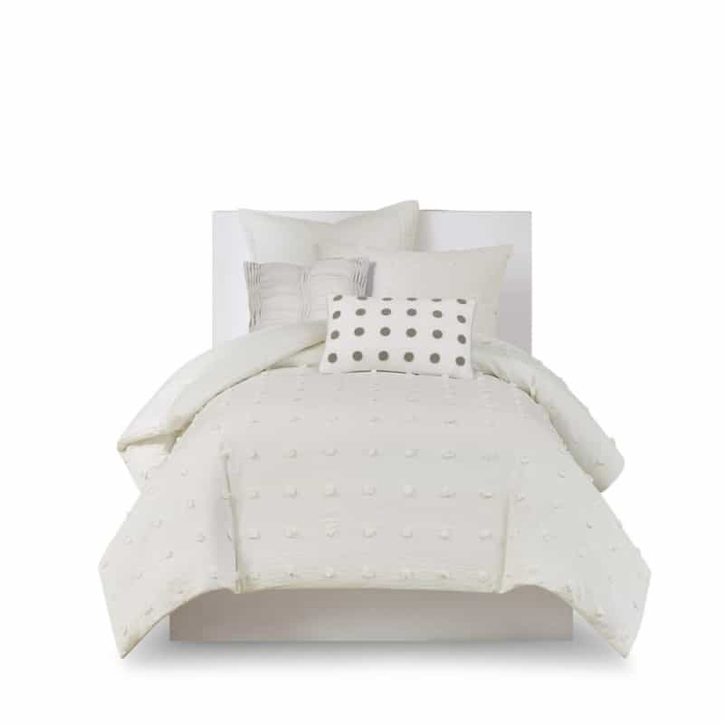Cotton Jacquard Comforter Set With Euro Shams And Throw Pillows