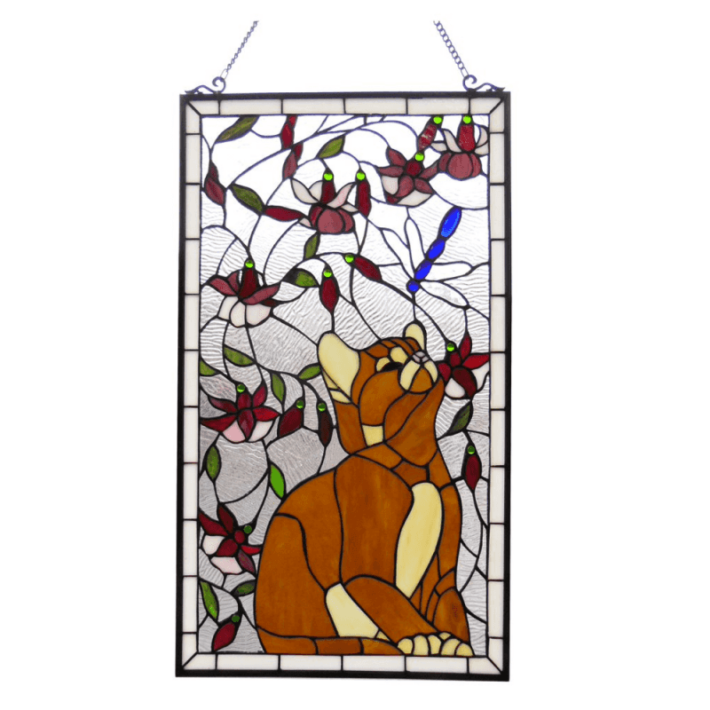 Miaou Tiffany-Glass Window Panel 18X31