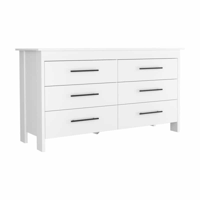 Paris 6 Drawer Double Dresser - White