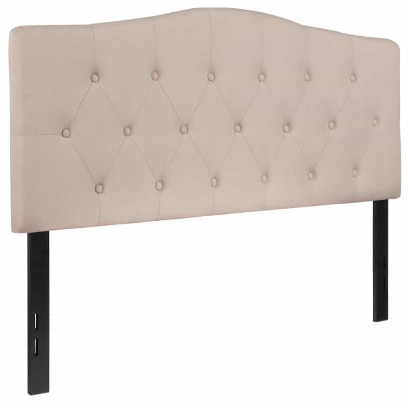 Tufted Upholstered Full Size Headboard In Beige Fabric