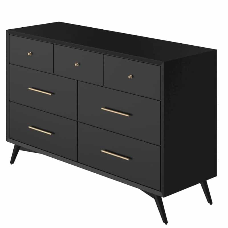 Flynn Mid Century Modern 7 Drawer Dresser, Black