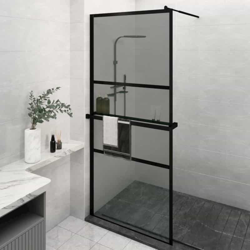 Walk-In Shower Wall With Shelf Black 39.4"X76.8" Esg Glass&Aluminum