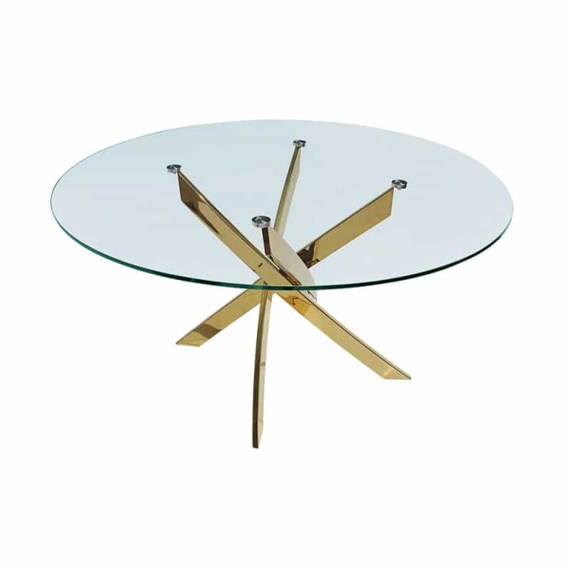 48" Round Dining Table W/ Glass Top And Gold Legs