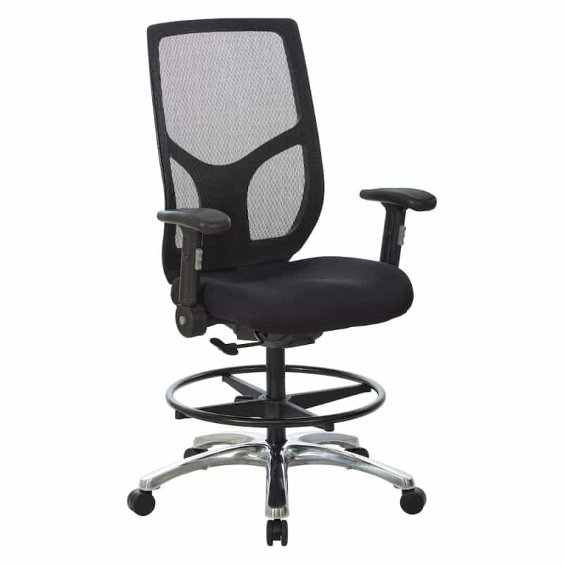 Progrid Mesh Back Drafting Chair In Freflex Coal Fabric With Padded Seat