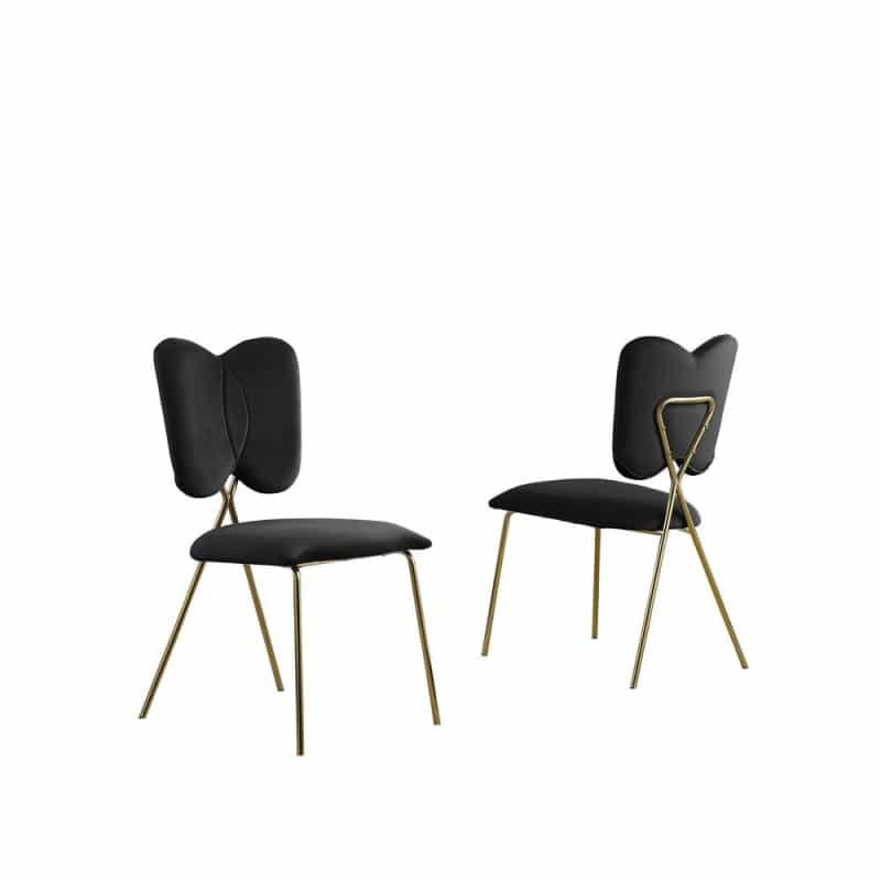 Set Of 4, Black Velvet Guest Side Chair With Wingback, Chrome Gold