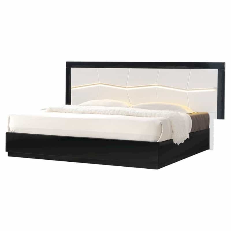 Best Master Poplar Wood Queen Platfrom Bed With Led Light In White/Black