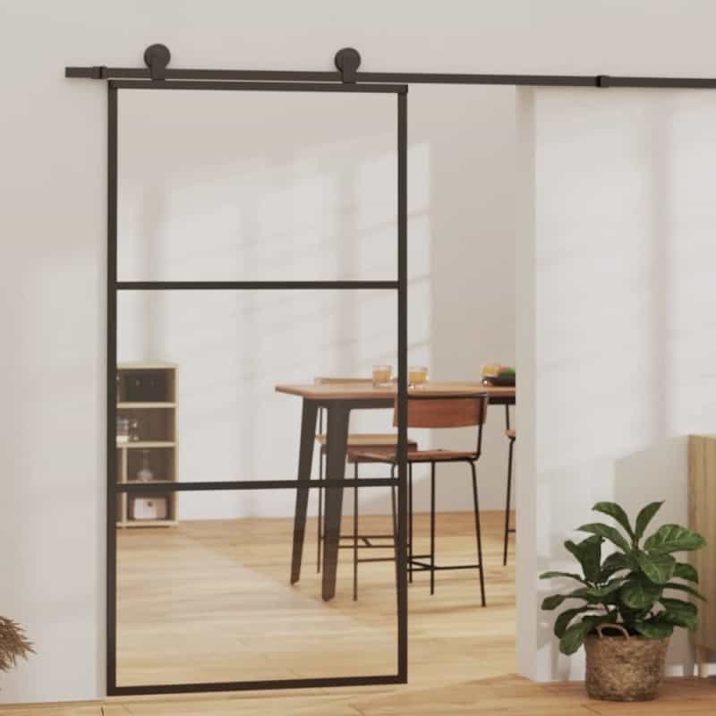 Sliding Door Esg Glass And Aluminum 40.2"X80.7" Black