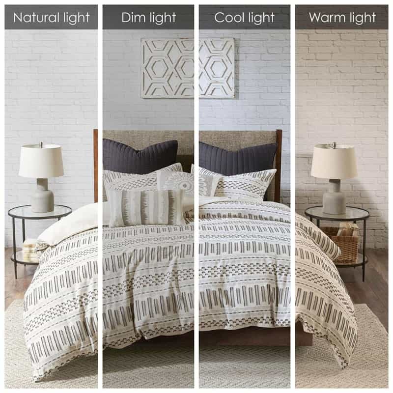 Rhea Cotton Jacquard Duvet Cover Mini Set, Ivory/Charcoal Color