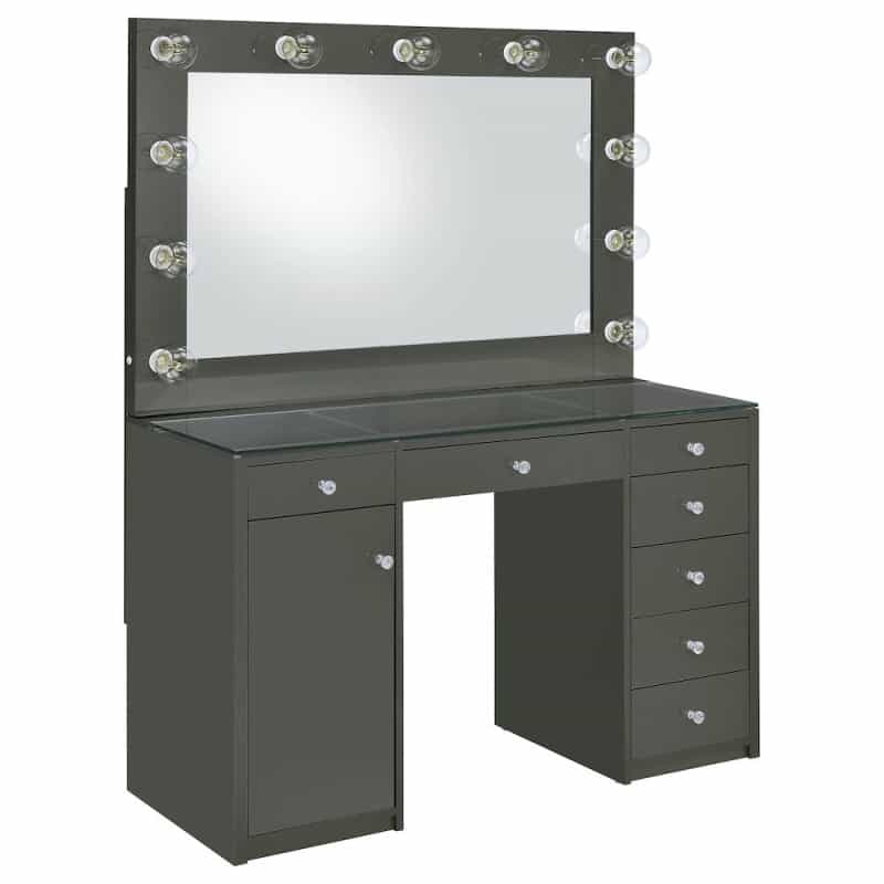 Acena 7-Drawer Vanity Set With Lighting Grey High Gloss