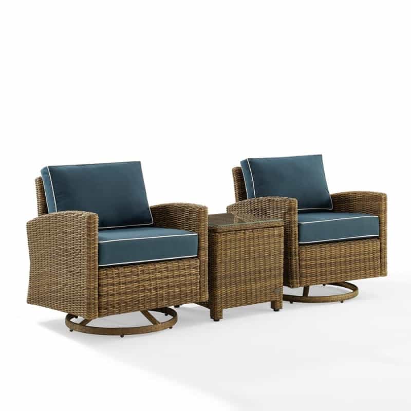 Bradenton 3Pc Wicker Swivel Rocker Outdoor Chair Set, Side Table & 2 Rockers