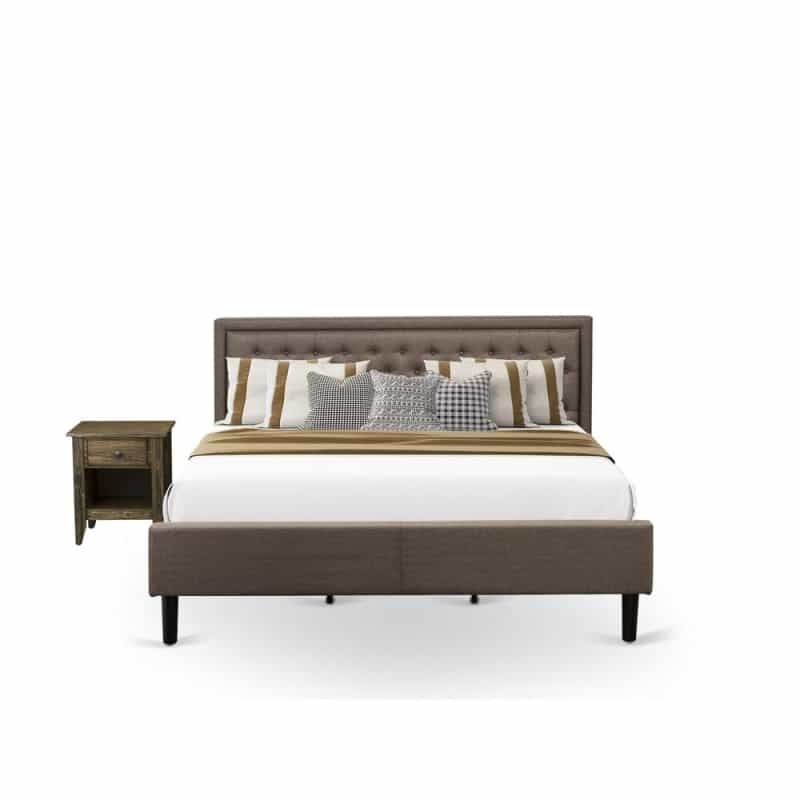 Kd18k-1Ga07 2 Pc King Size Bed Set - King Size Bed Brown Headboard With 1 Wood Nightstand - Black Finish Legs