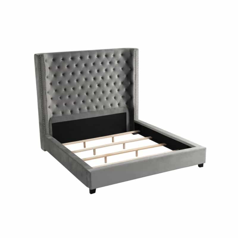 Yvonne Velvet Upholstered Cali King Platform Bed In Gray