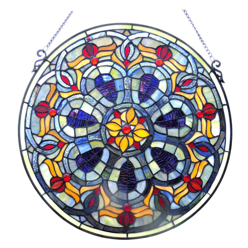 Tiffany-Glass Victorian Window Panel 20"