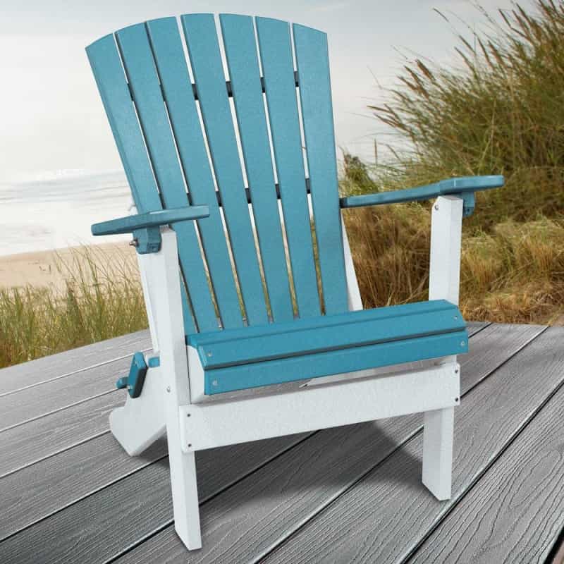Os Home And Office Model 519Arw Fan Back Folding Adirondack Chair In Aruba Blue With A White Base, Made In The Usa