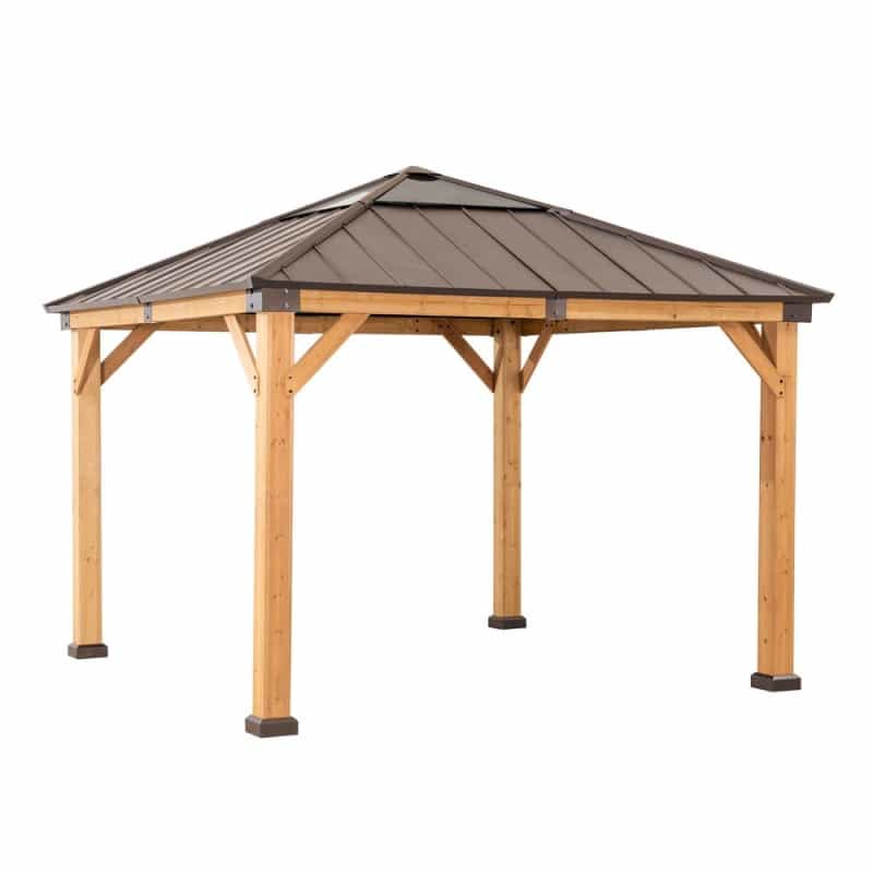 Outdoor Patio Cedar Framed Gazebo With Steel And Polycarbonate Hip Roof Hardtop