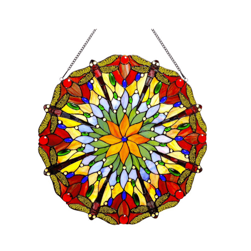 Hawkers Tiffany-Glass Dragonfly Window Panel 24"