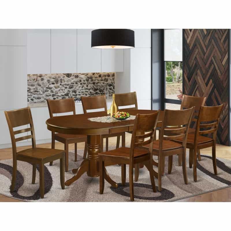 9 Pc Set Vancouver Kitchen Table With A 17In Leaf And 8 Upholstered Seat Chairs In Espresso