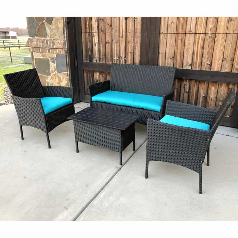Resin Wicker/Steel Contemporary Settee Group With Cushions (Set Of 4)