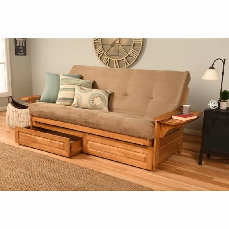 Phoenix Frame-Butternut Finish-Suede Peat Mattress-Storage Drawers
