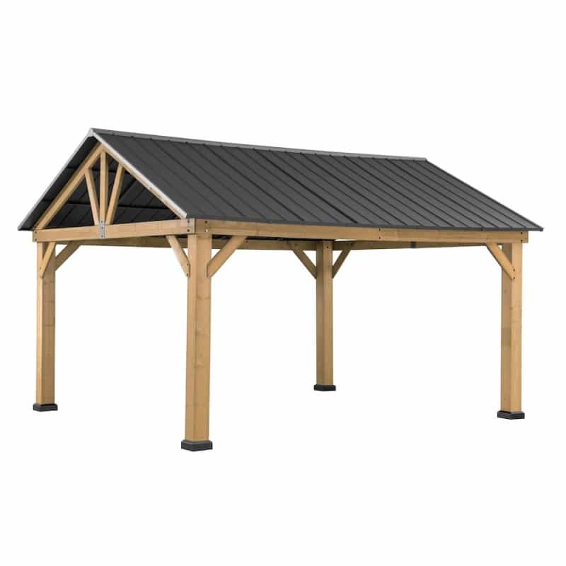 Sunjoy 11 Ft. X 13 Ft. Cedar Framed Gazebo With Matte-Black Steel Gable Hardtop Roof