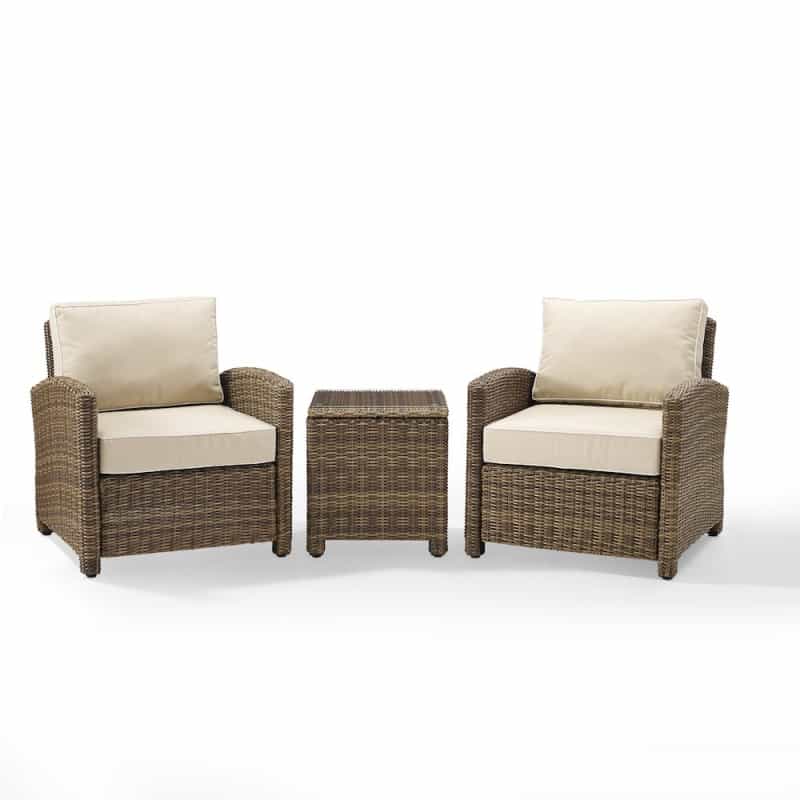 Bradenton 3Pc Wicker Outdoor Chair Set - Side Table & 2 Armchairs