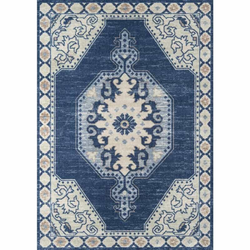 Traditional Rectangle Area Rug, Navy, 6'6" X 9'