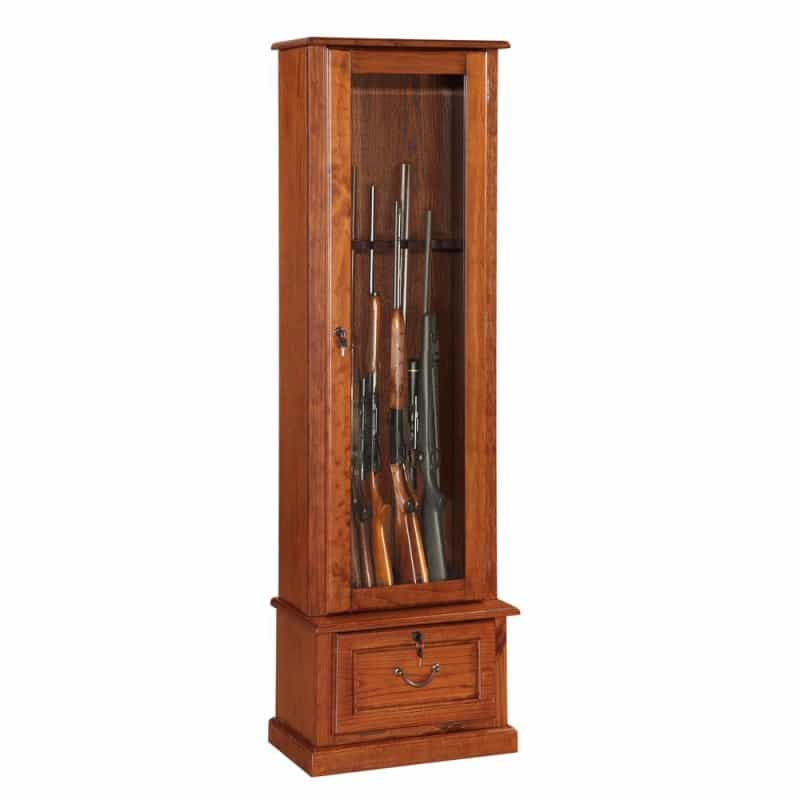 600, 8 Gun Cabinet With Locking Tempered Glass Door And Locking Drop Down Door