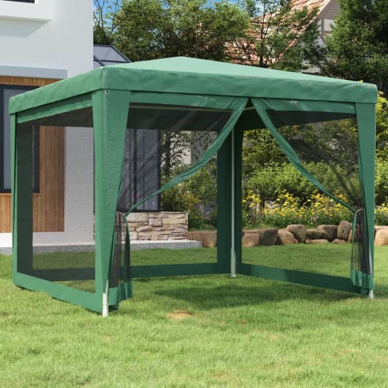 Party Tent With 4 Mesh Sidewalls Green 9.8'X9.8' Hdpe