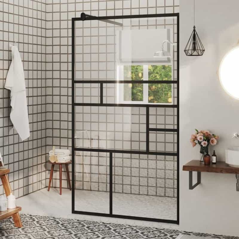 Walk-In Shower Wall With Clear Esg Glass 35.4"X76.8" Black