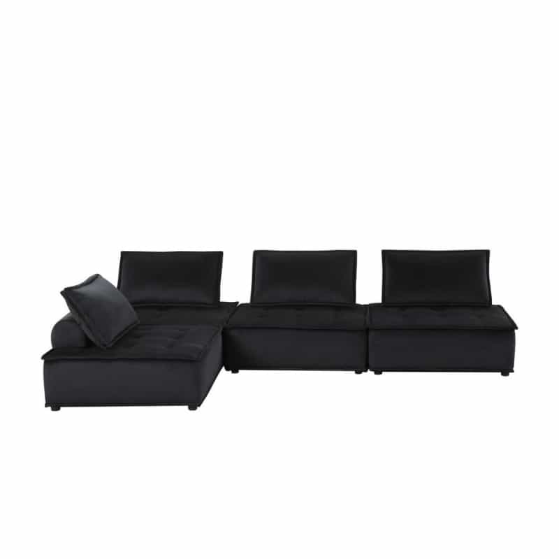 Anna Black Velvet 4 Pc Sectional Sofa